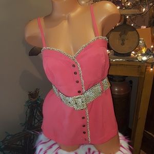 Bebe ruffle animal print belted top M